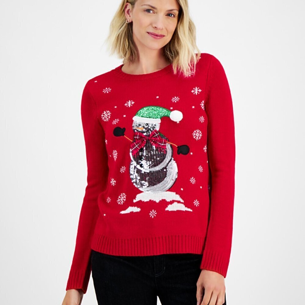 Holiday Lane Women's Sequined Snowman Crewneck Sweater